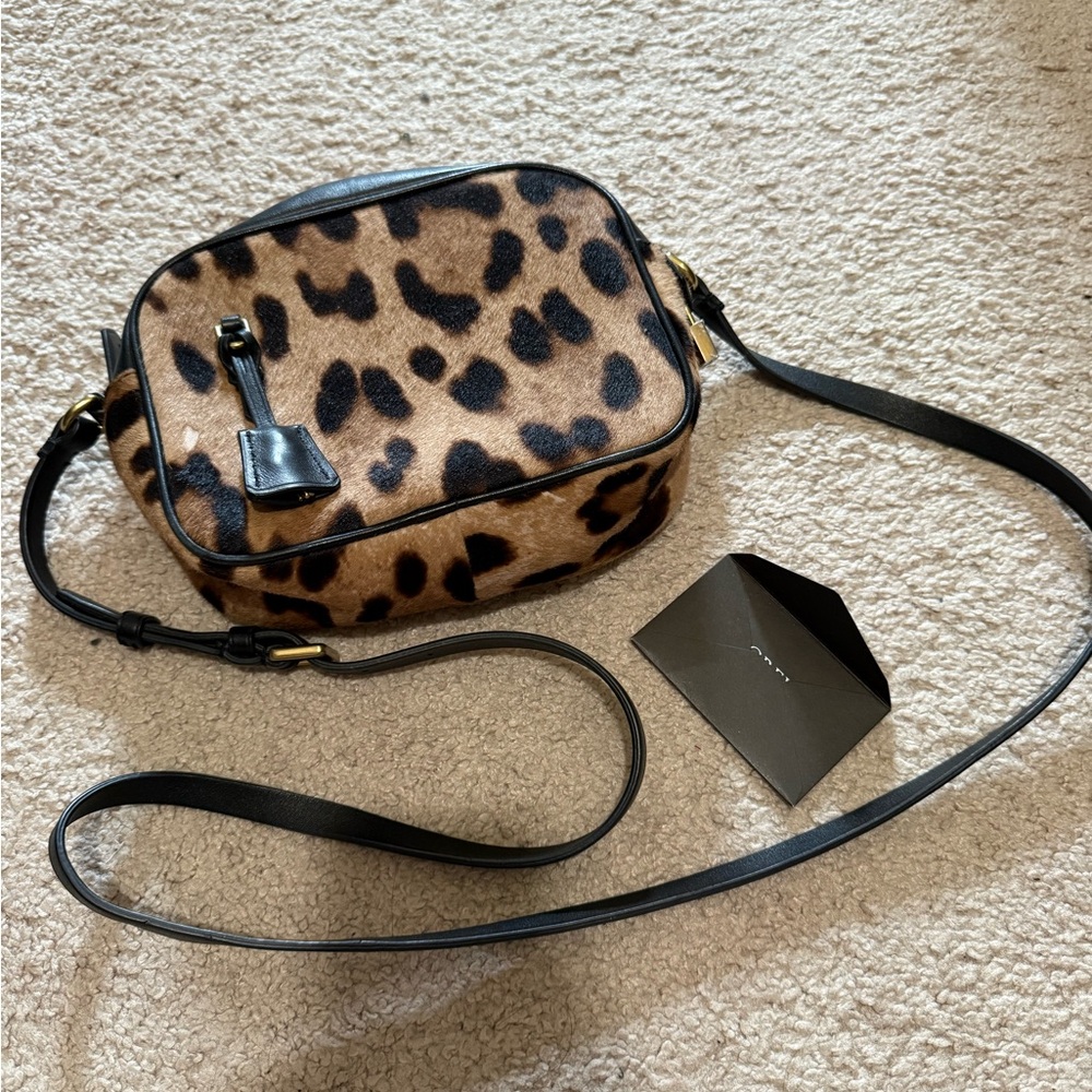 J. Crew Leopard Calf Hair Signet Bag with Black Accents